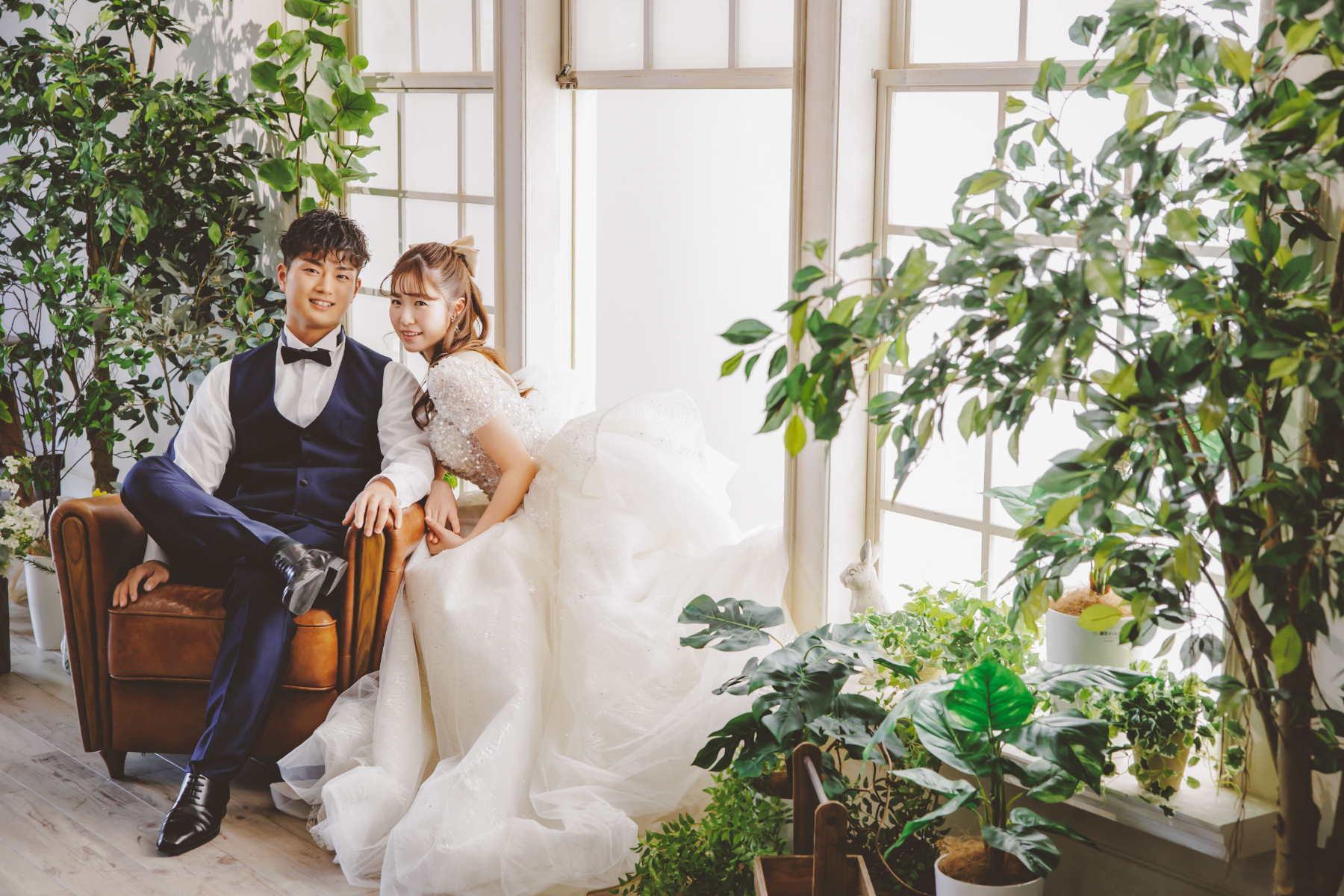 ドレスのボリュームと豊富なブーケを活かして